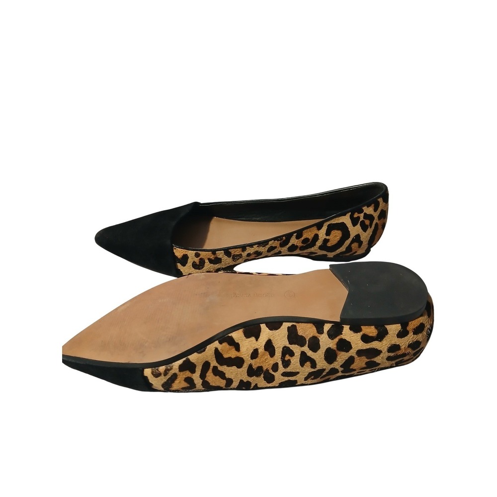 Crown Vintage Women Leopard Calf Hair Black Suede Pointed Toe Flasize 8.5 - Picture 5 of 5